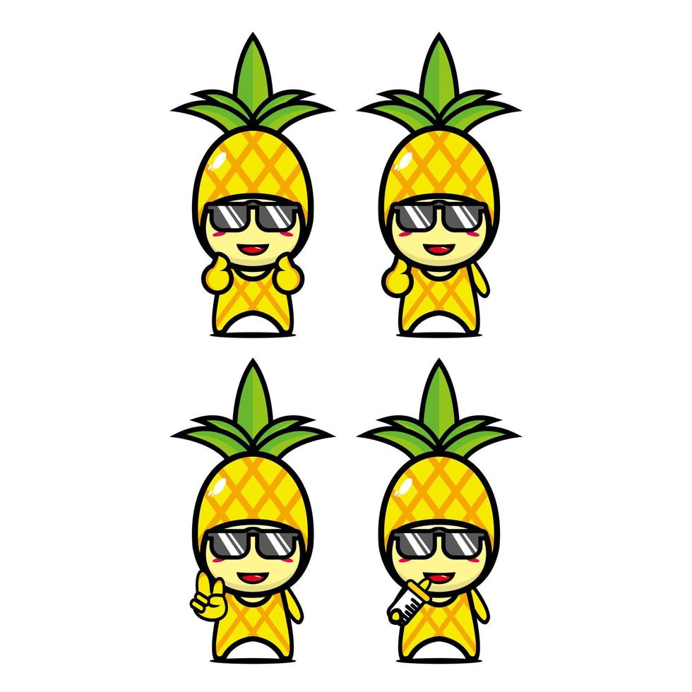 conjunto de colección de lindo personaje de diseño de mascota de piña. Aislado en un fondo blanco. concepto de paquete de idea de logotipo de mascota de personaje lindo vector