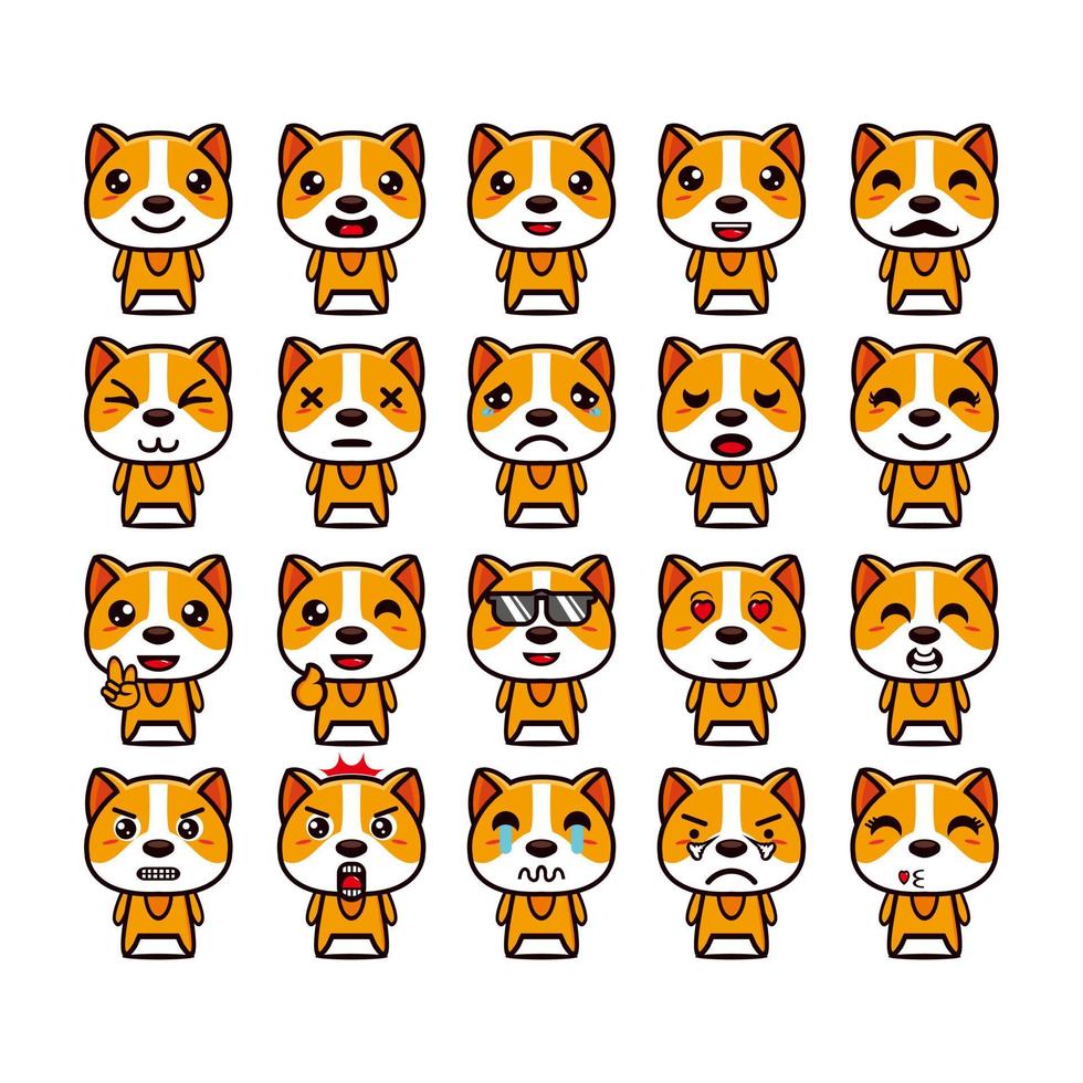 Set collection of cute dog mascot design. Isolated on a white background. Cute character mascot logo idea bundle concept vector