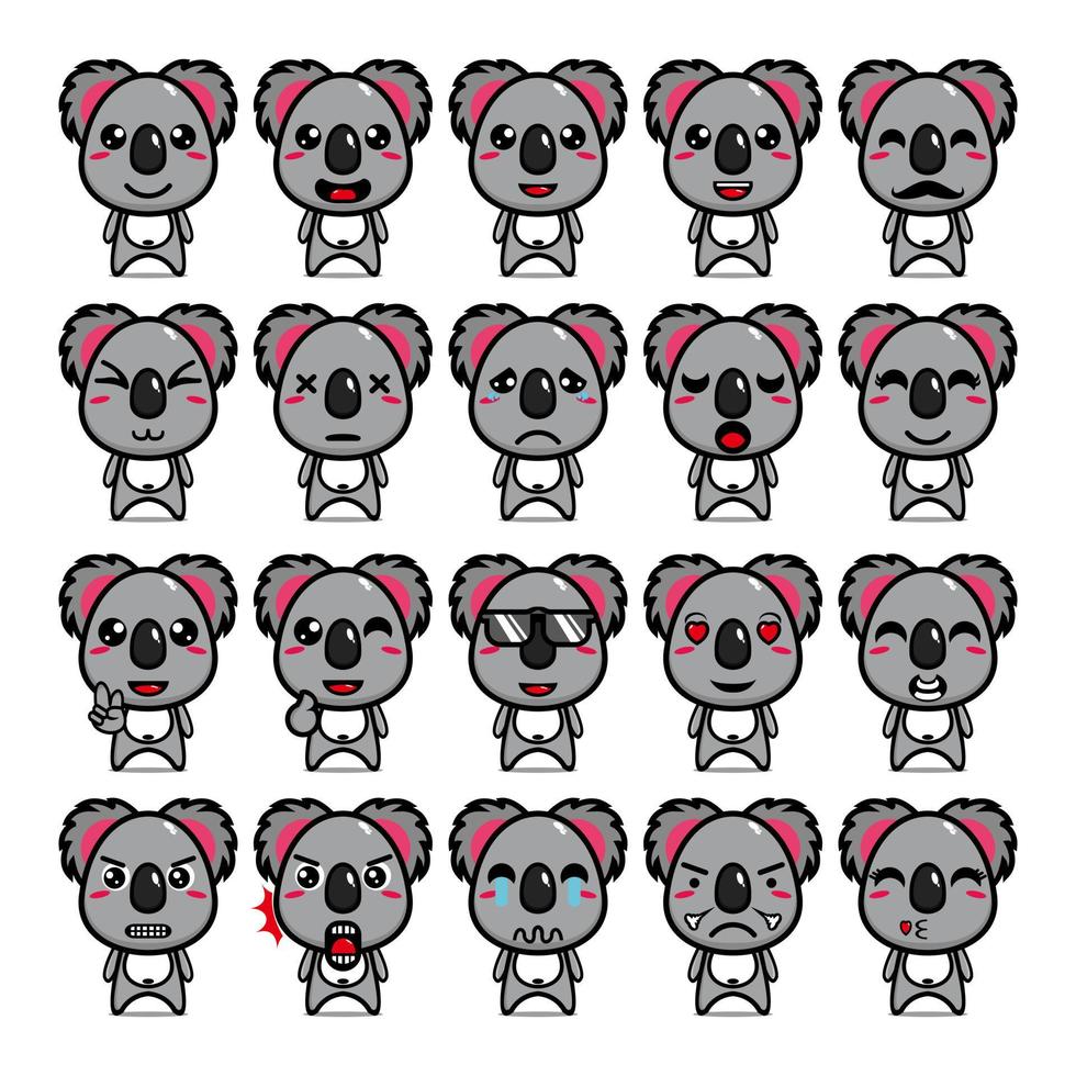 conjunto de colección de lindo diseño de mascota koala. Aislado en un fondo blanco. concepto de paquete de idea de logotipo de mascota de personaje lindo vector