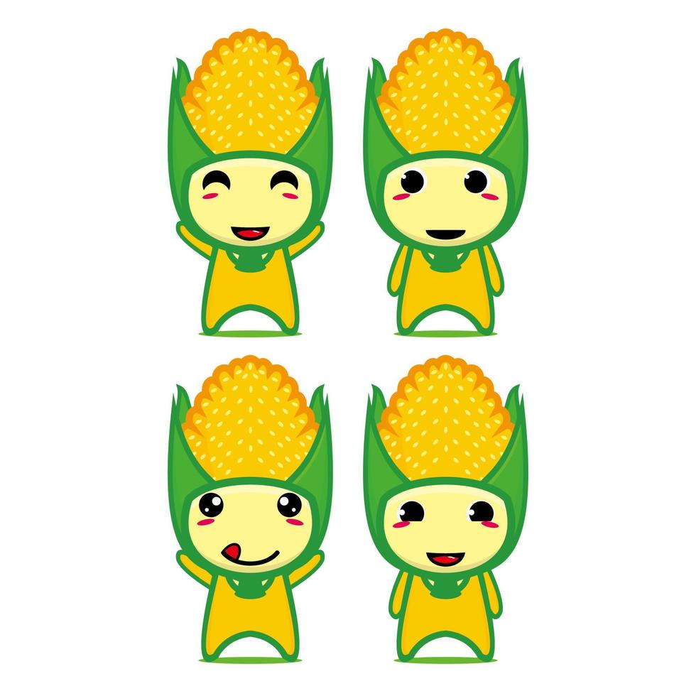 conjunto de colección de lindo diseño de mascota de maíz. Aislado en un fondo blanco. concepto de paquete de idea de logotipo de mascota de personaje lindo vector