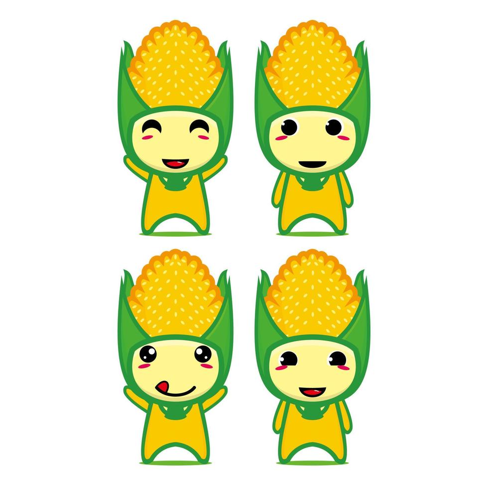 Set collection of cute corn mascot design. Isolated on a white background. Cute character mascot logo idea bundle concept vector