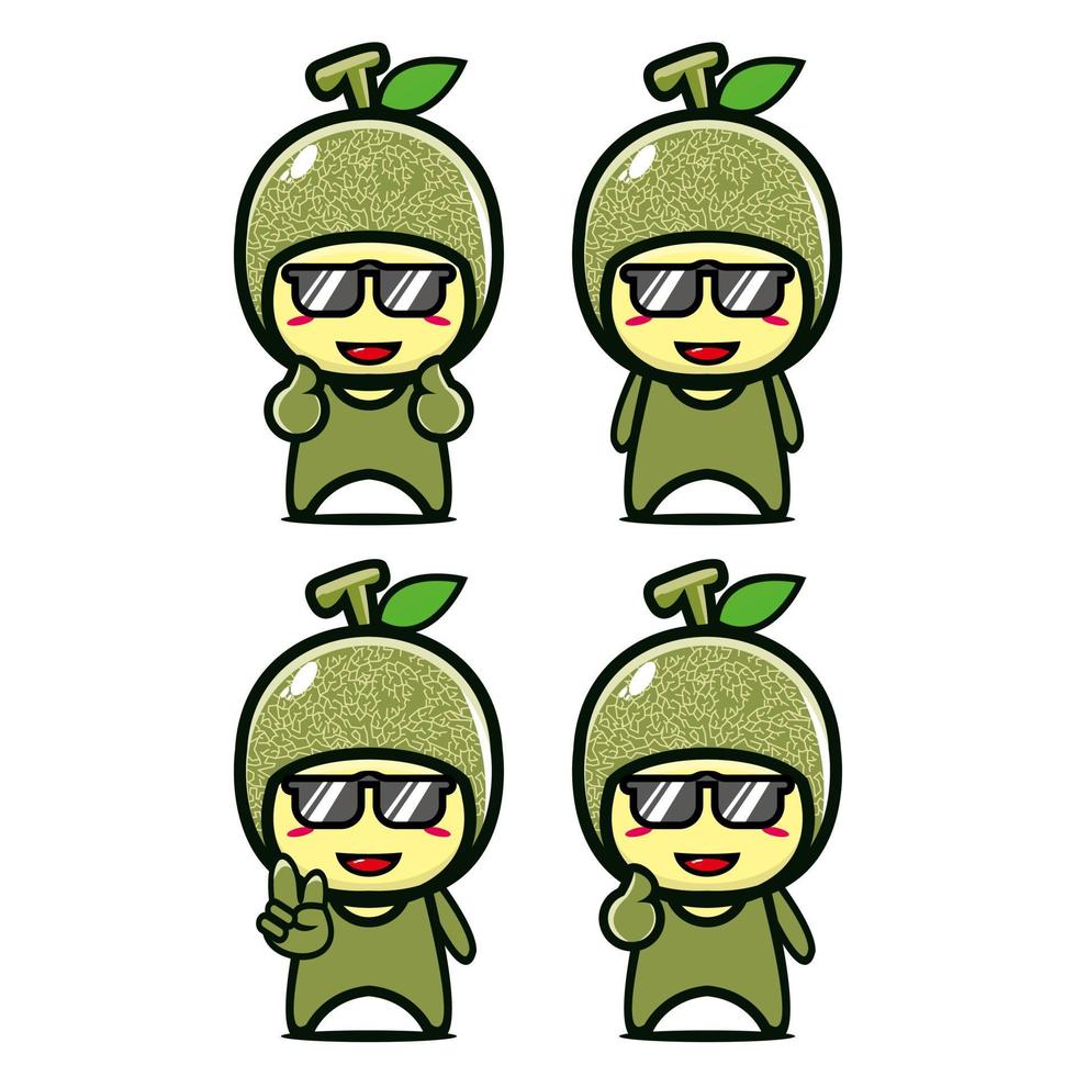 conjunto de colección de lindo personaje de diseño de mascota de melón. Aislado en un fondo blanco. concepto de paquete de idea de logotipo de mascota de personaje lindo vector