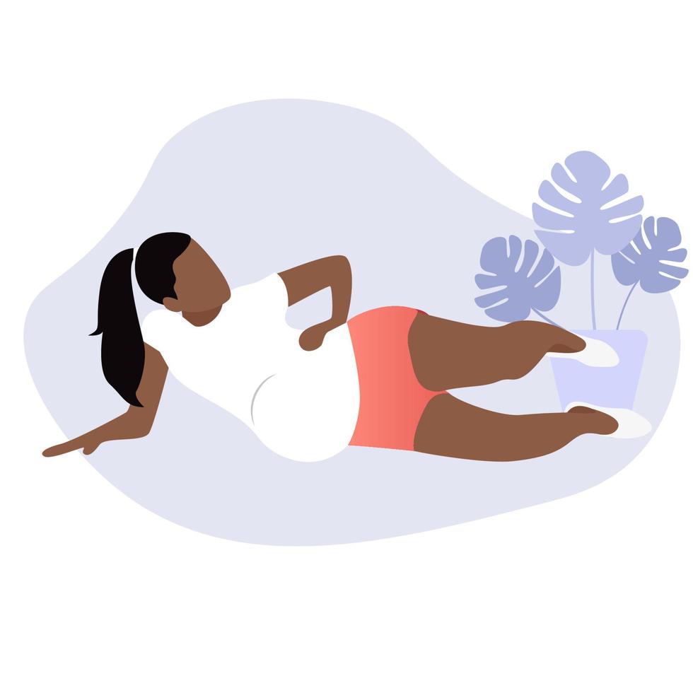 Black pregnant women making exercises vector