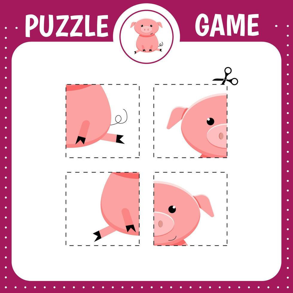 Puzzle game for kids. Pig vector