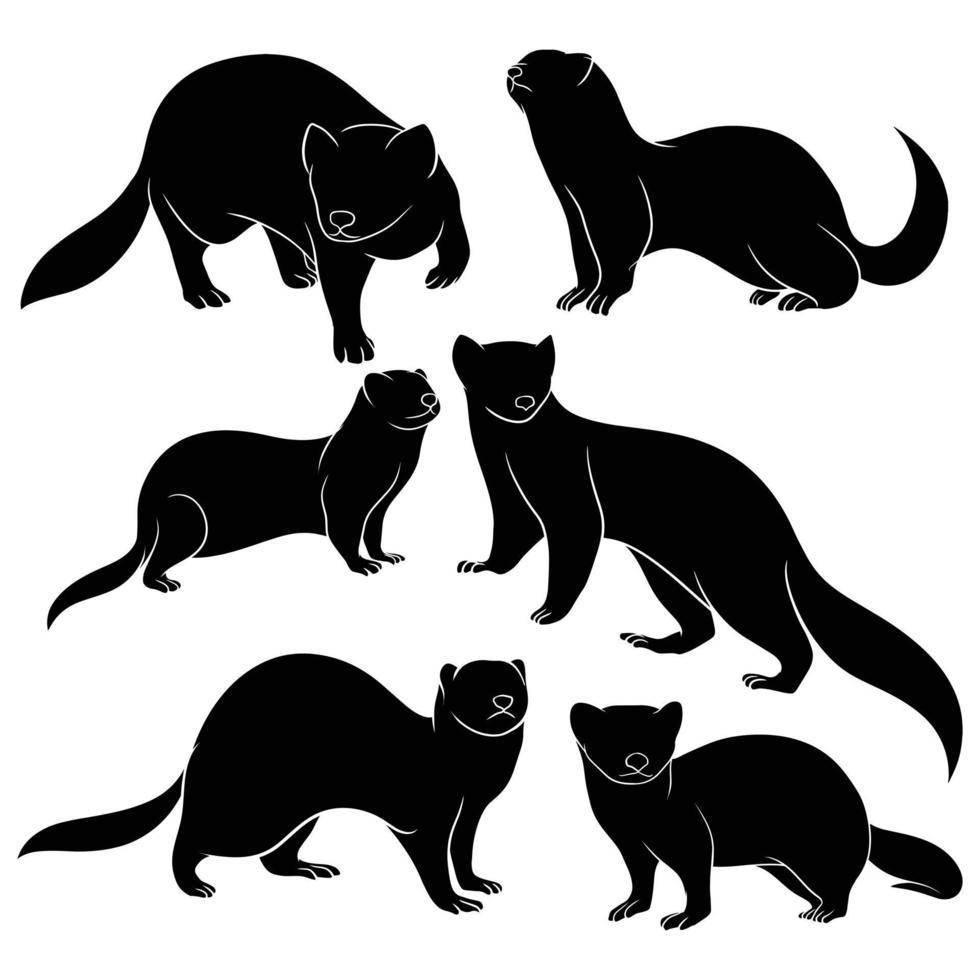 hand drawn silhouette of ferrets vector