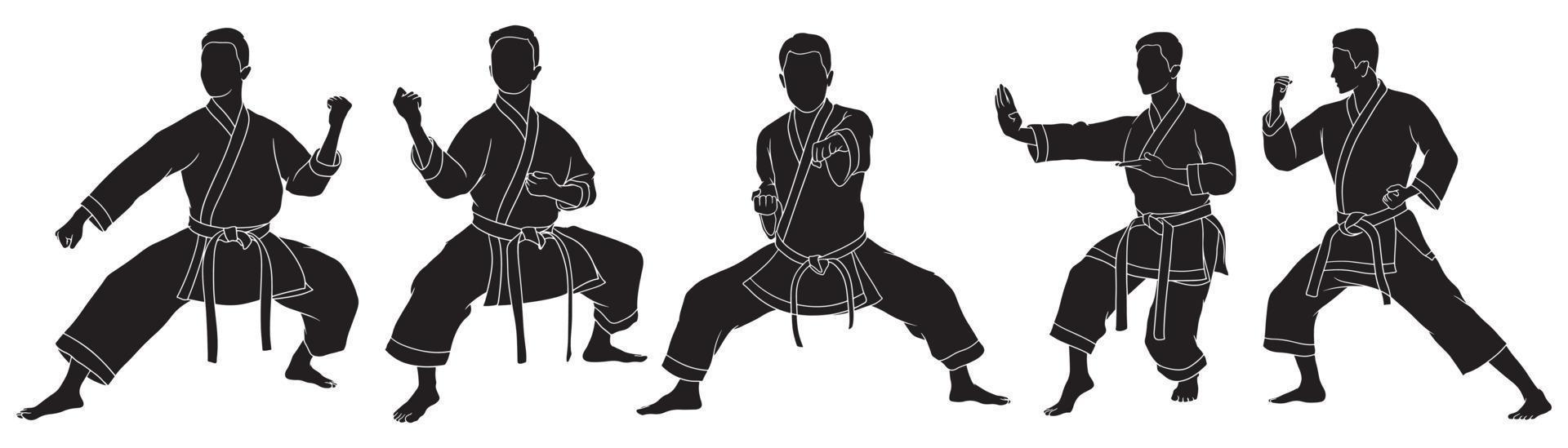 hand drawn silhouette of male karateka vector