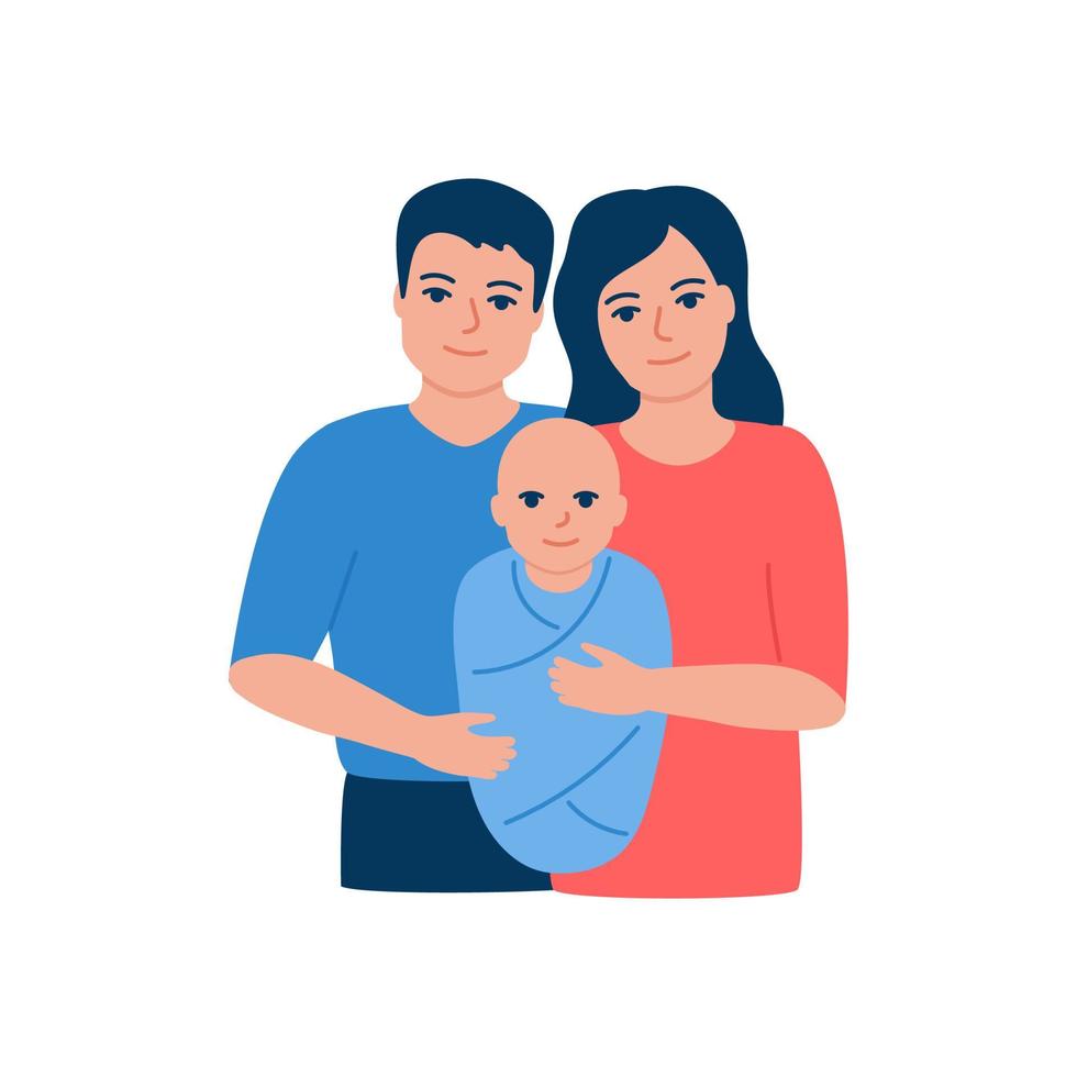 Abstract young mother, father and baby little son. Family communication together. Vector