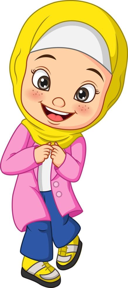 Happy muslim girl cartoon posing vector