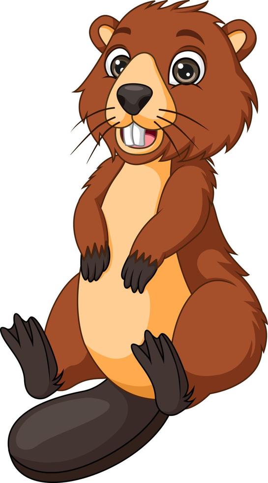 Cartoon funny beaver on white background vector