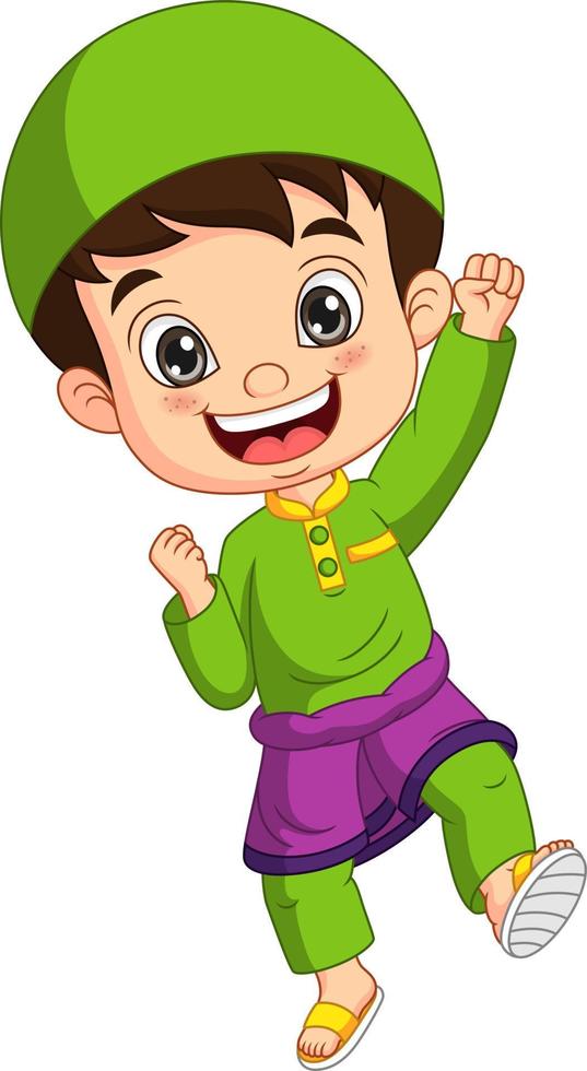 Happy muslim boy cartoon posing vector