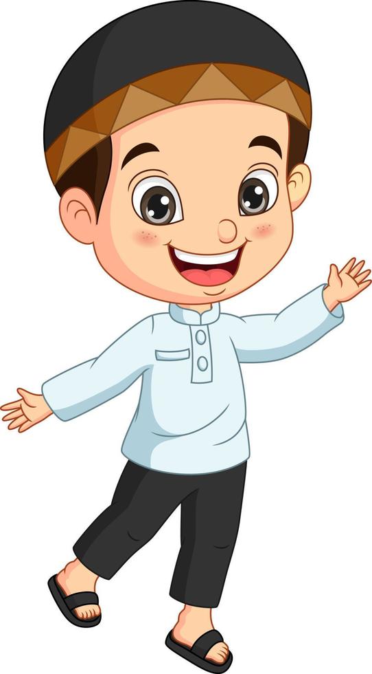 Happy muslim boy cartoon posing vector