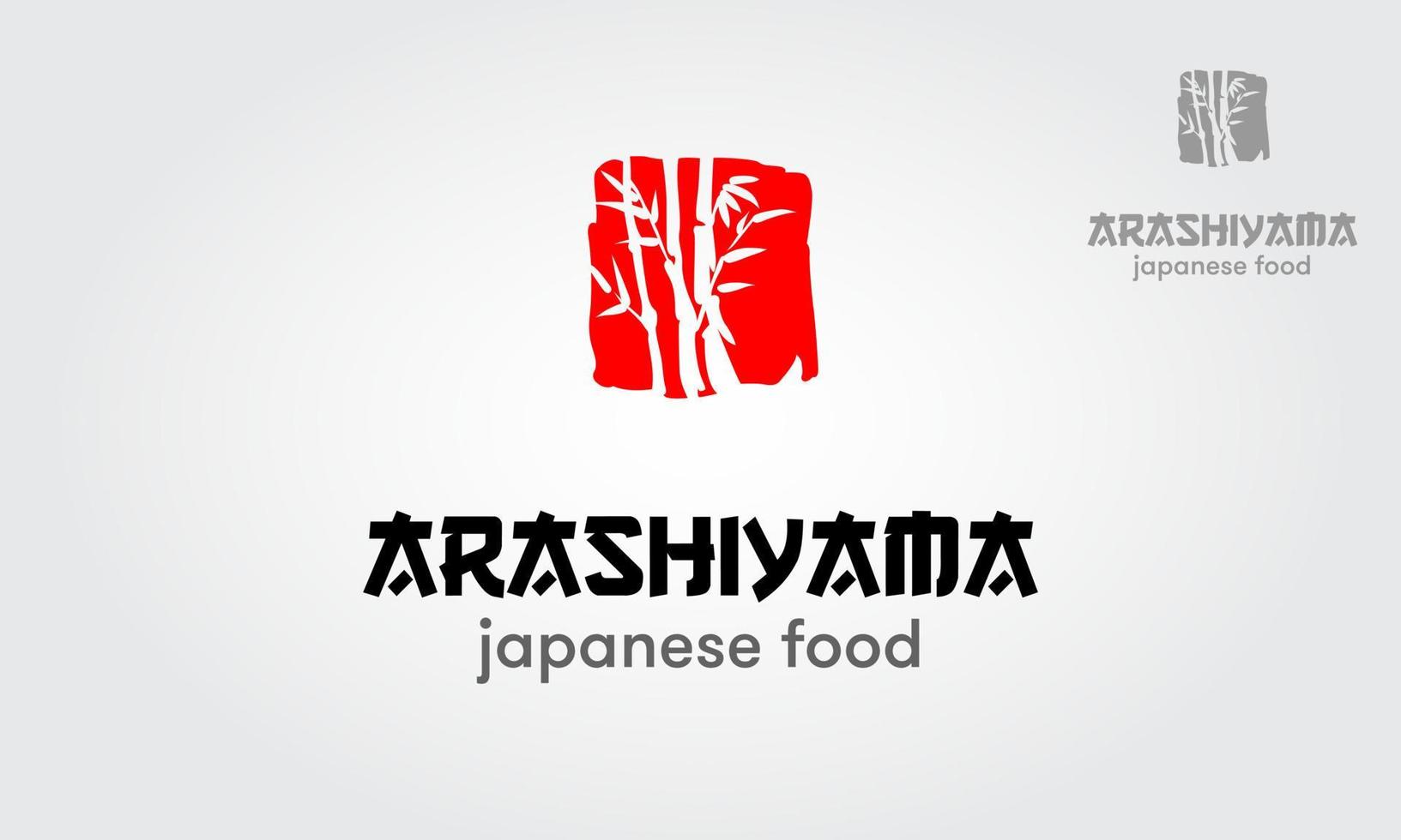 plantilla de logotipo de vector de comida japonesa. ilustración del logotipo del vector de comida japonesa. diseño de logotipo de estilo de bosque de bambú de arashiyama.