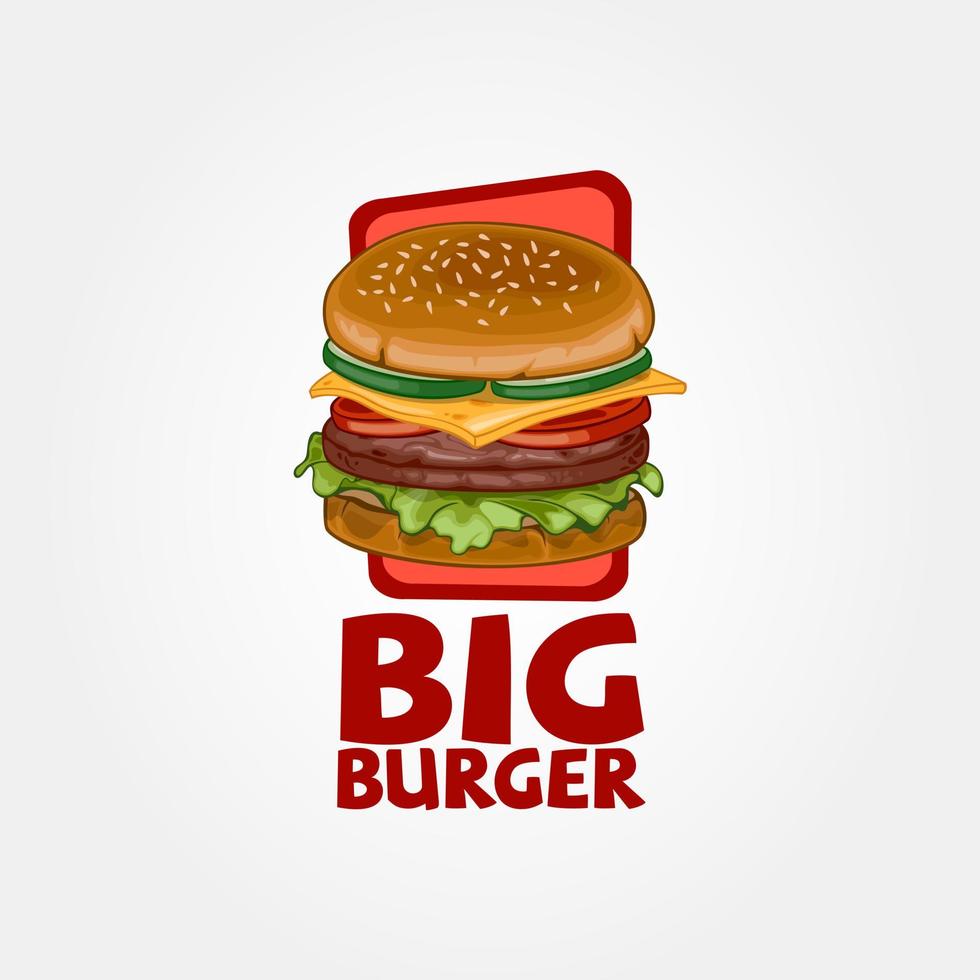 plantilla de logotipo de vector de hamburguesa grande. ilustración vectorial del diseño del logotipo del icono de la tienda de hamburguesas. menú de hamburguesas para cafetería de comida rápida americana.