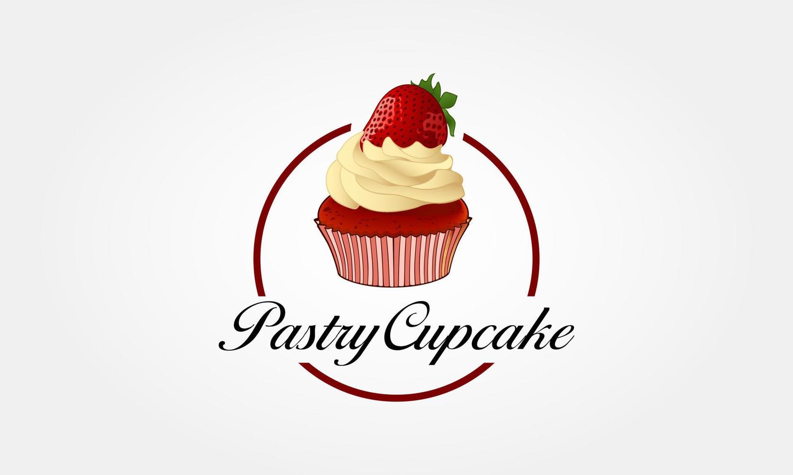 pastelería cupcake vector logo ilustración. plantilla de logotipo con estilo de panadería cupcake. este letrero es un lindo letrero que consta de icono de cupcake, elementos de diseño decorativo.