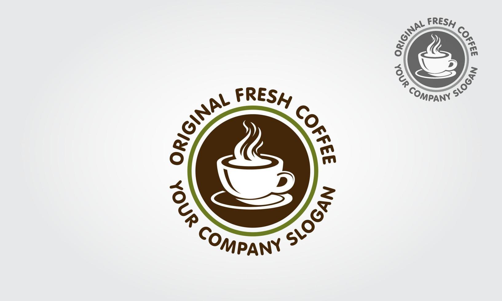 la plantilla original del logotipo de café fresco es ideal para mostrar su cafetería, restaurante, cena, catering, etc. vector