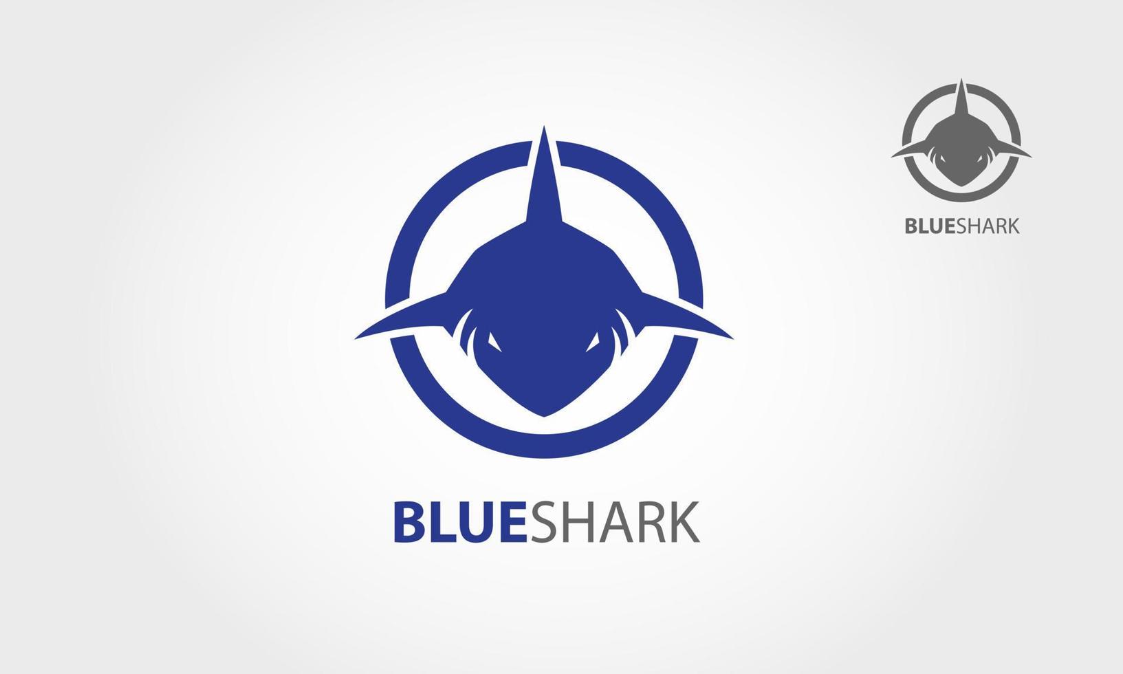 Blue Shark Vector Logo Template. Frontal head of shark vector logo illustration. It symbolizes aggression, pressure, force, speed, attack.