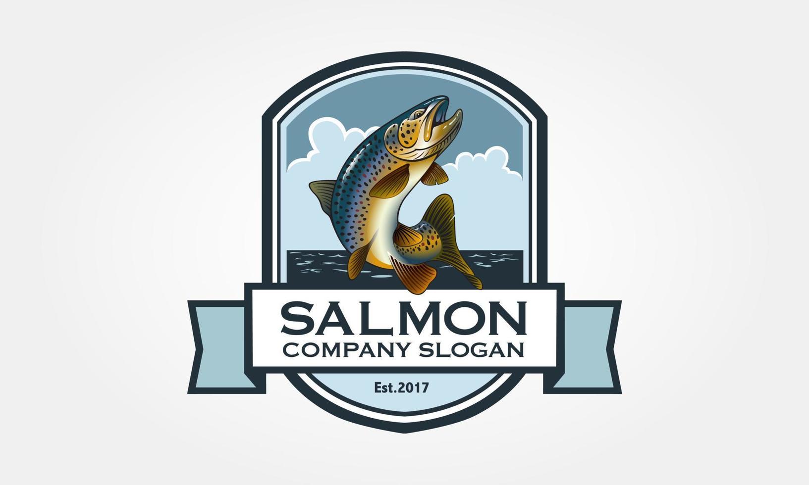 Salmon Vector Logo Illustration. Logo with salmon in emblem style. Vector vintage fish for your logo design.