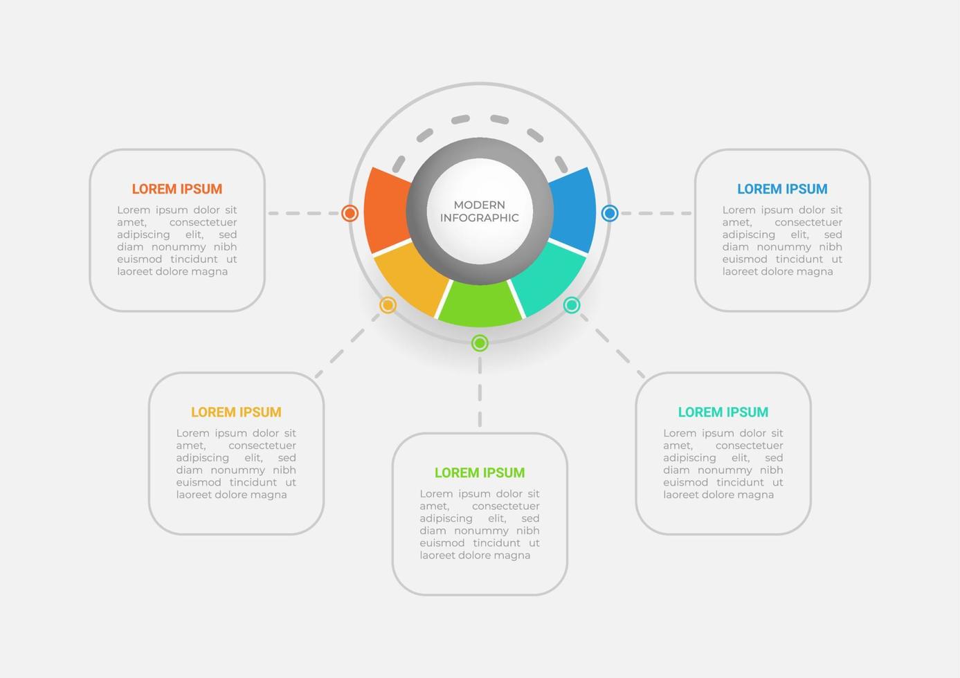 Modern infographics template. Presentation business infographic with 5 options. Vector design for brochure, diagram, schedule, workflow, web design, annual report.