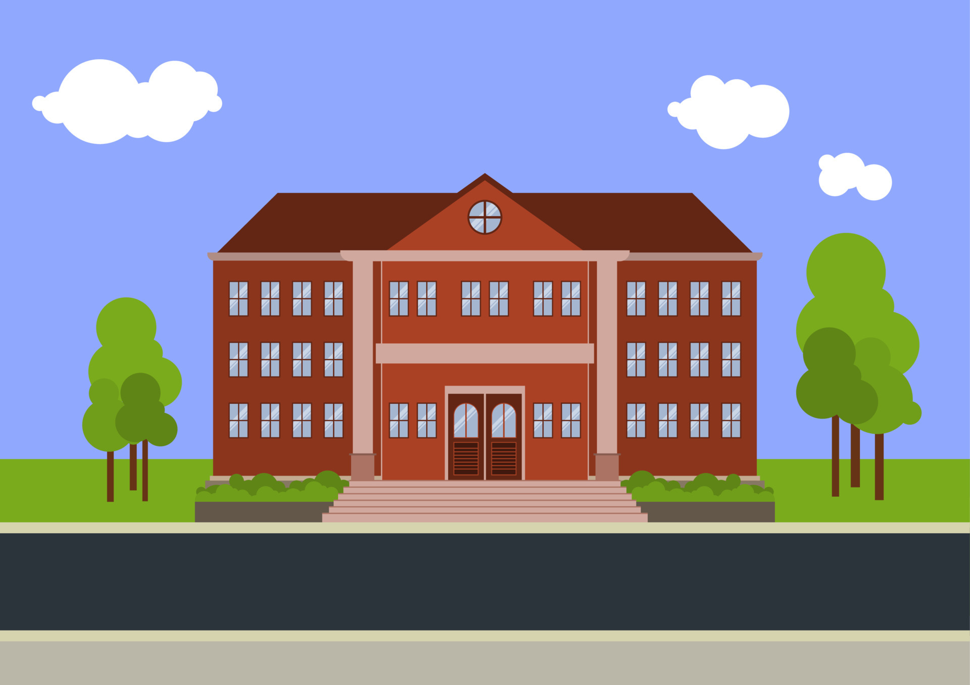 Illustration of school with building. University, college, academy