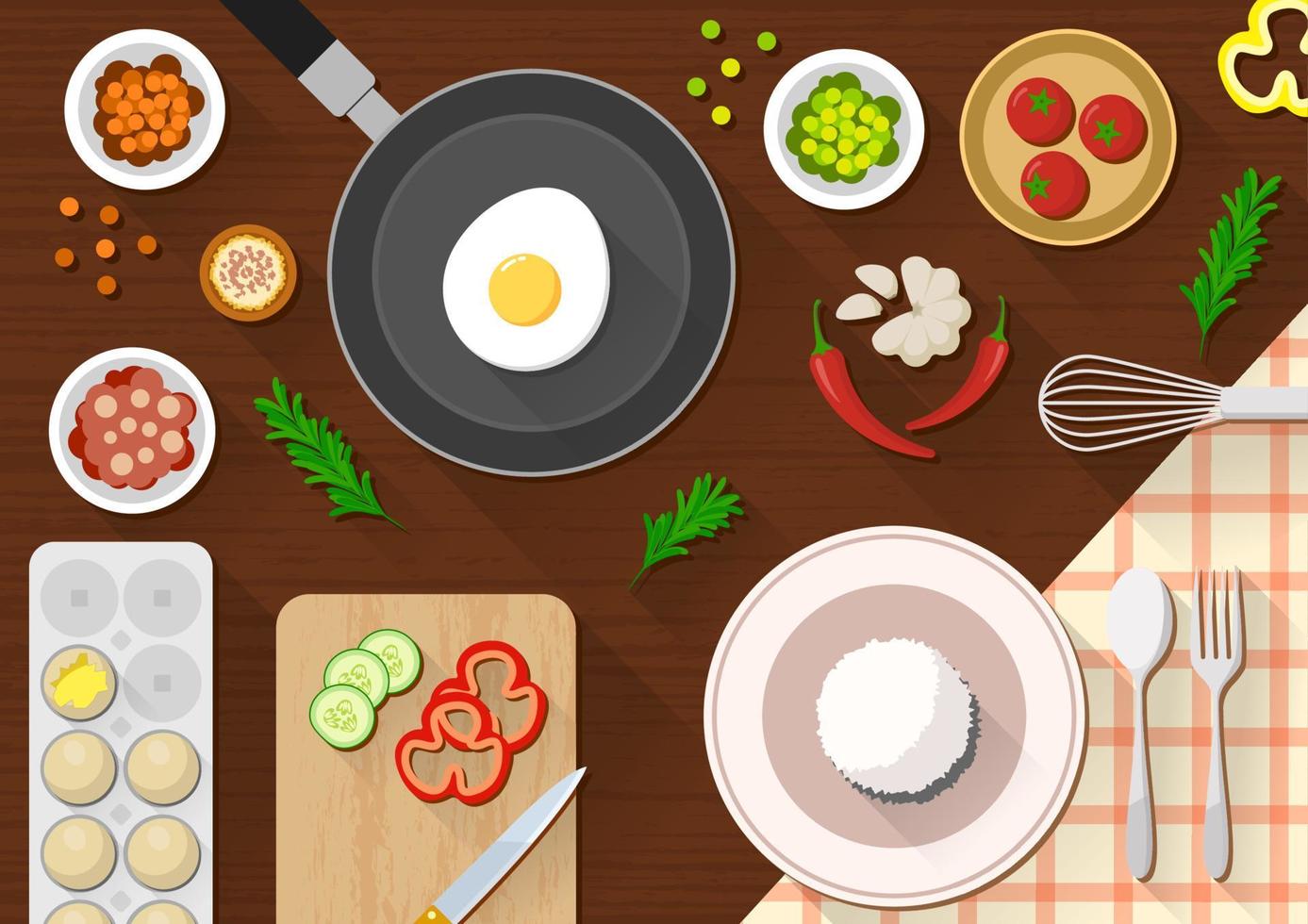 flat kitchen table for cooking suitable for banner, flyer, restaurant or cafe menu list, and more. flat design background. vector