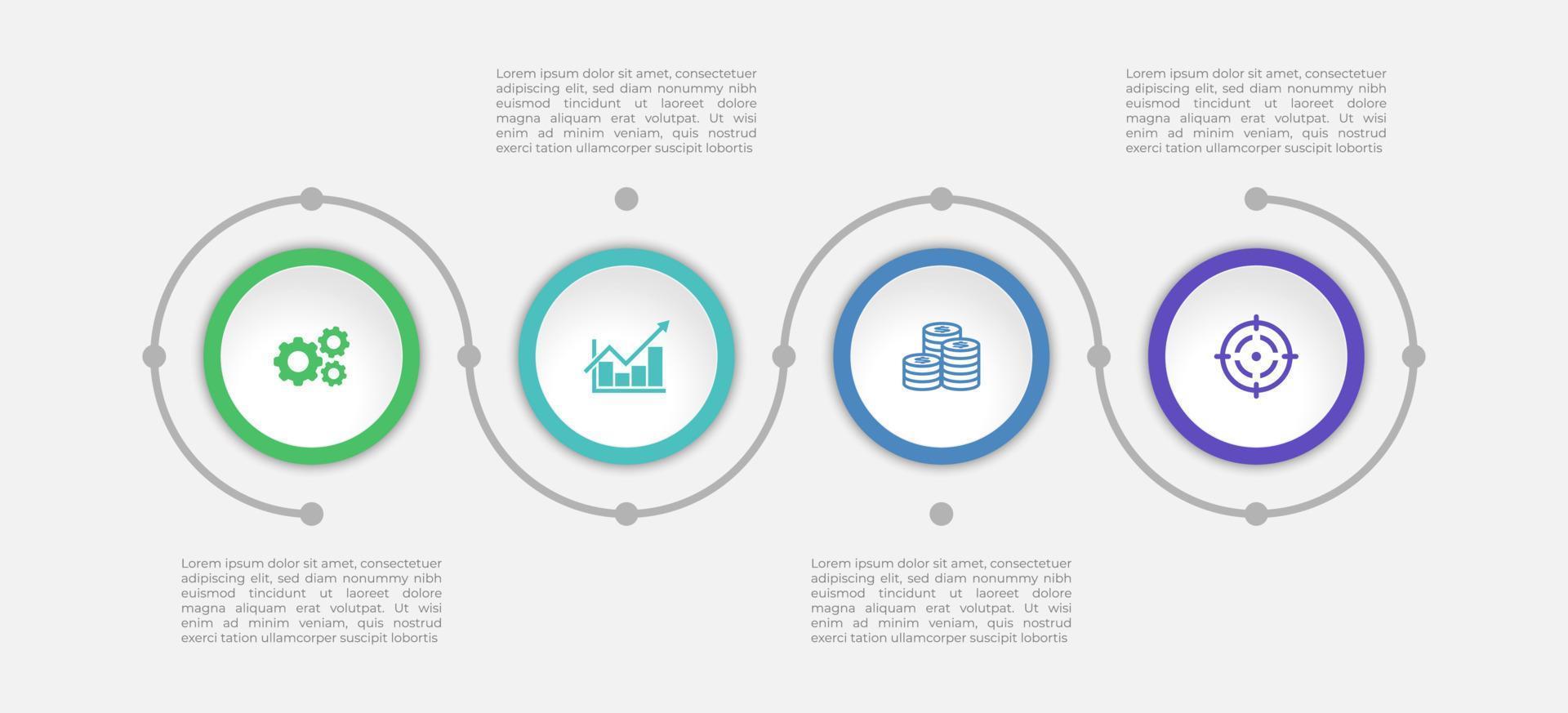 plantilla de infografía moderna. infografía de negocios de presentación con 4 pasos. diseño vectorial para folleto, diagrama, cronograma, flujo de trabajo, diseño web, informe anual. vector