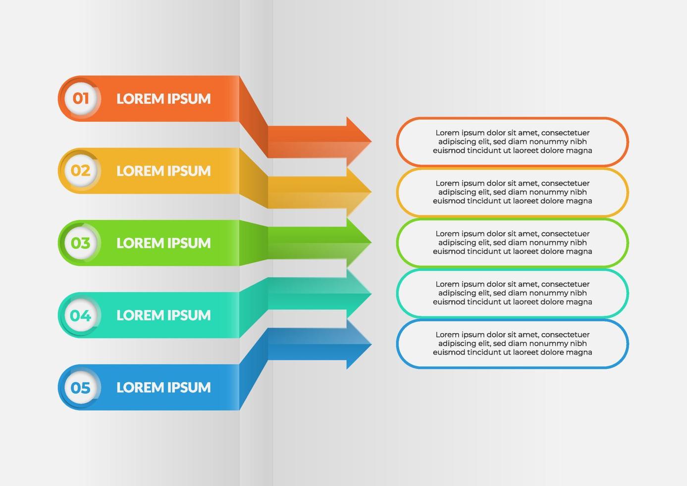 elementos infográficos de flecha con 5 opciones. plantilla de negocio para presentación. diseño de vectores de flecha. se puede utilizar diseño web, diagrama, información comercial, informe