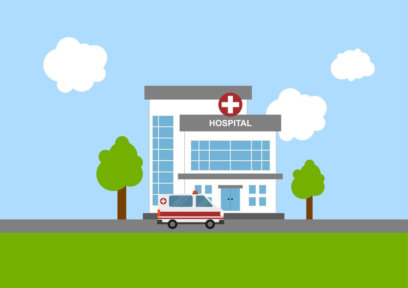 ilustración del concepto médico con edificio de hospital y ambulancia en estilo plano. adecuado para recursos infográficos. vector