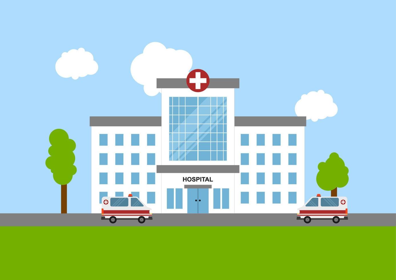 ilustración del concepto médico con edificio de hospital y ambulancia en estilo plano. adecuado para recursos infográficos. vector