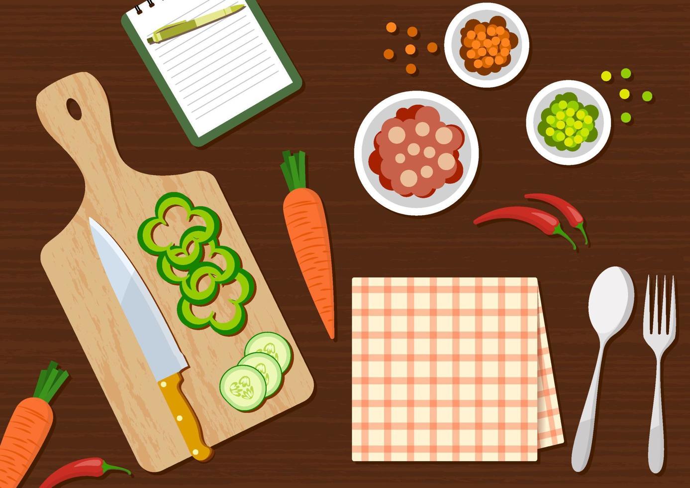 flat kitchen table for cooking suitable for banner, flyer, restaurant or cafe menu list, and more. flat design background. vector