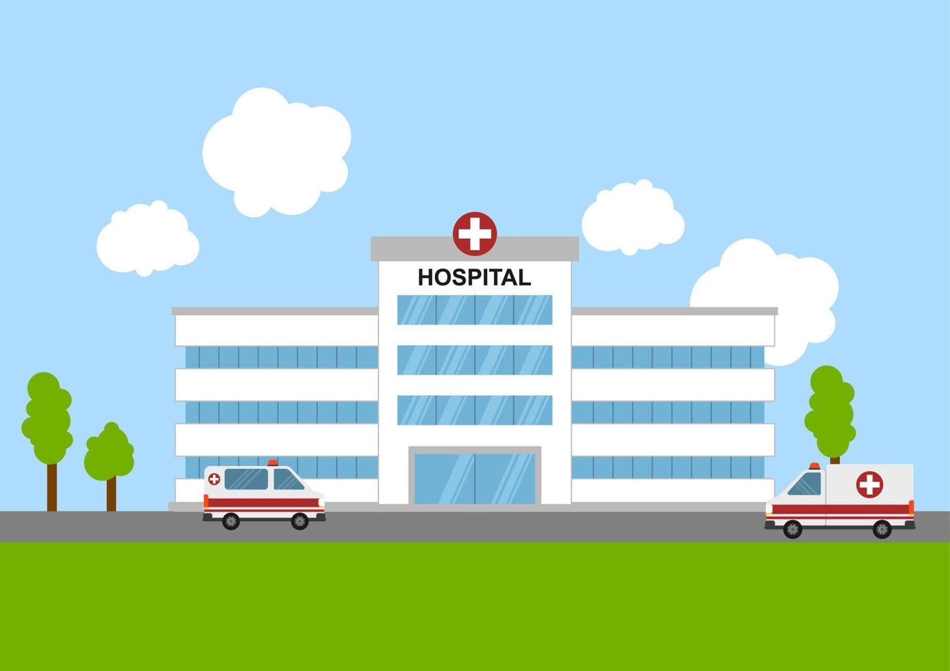 Illustration of medical concept with hospital building and ambulance in flat style. Suitable for infographic resources. vector
