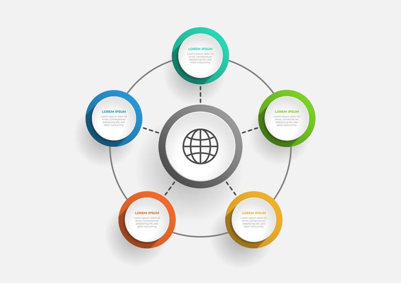 Modern circle chart infographic template with 5 options. Vector business template for presentation. Creative concept for infographic. Suitable for brochure, workflow, annual report, graph, layouts