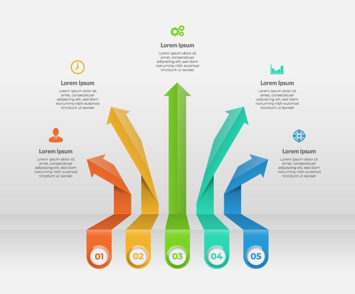 elementos infográficos de flecha con 5 opciones. plantilla de negocio para presentación. diseño vectorial de flecha hacia arriba. se puede utilizar diseño web, diagrama, información comercial, informe vector