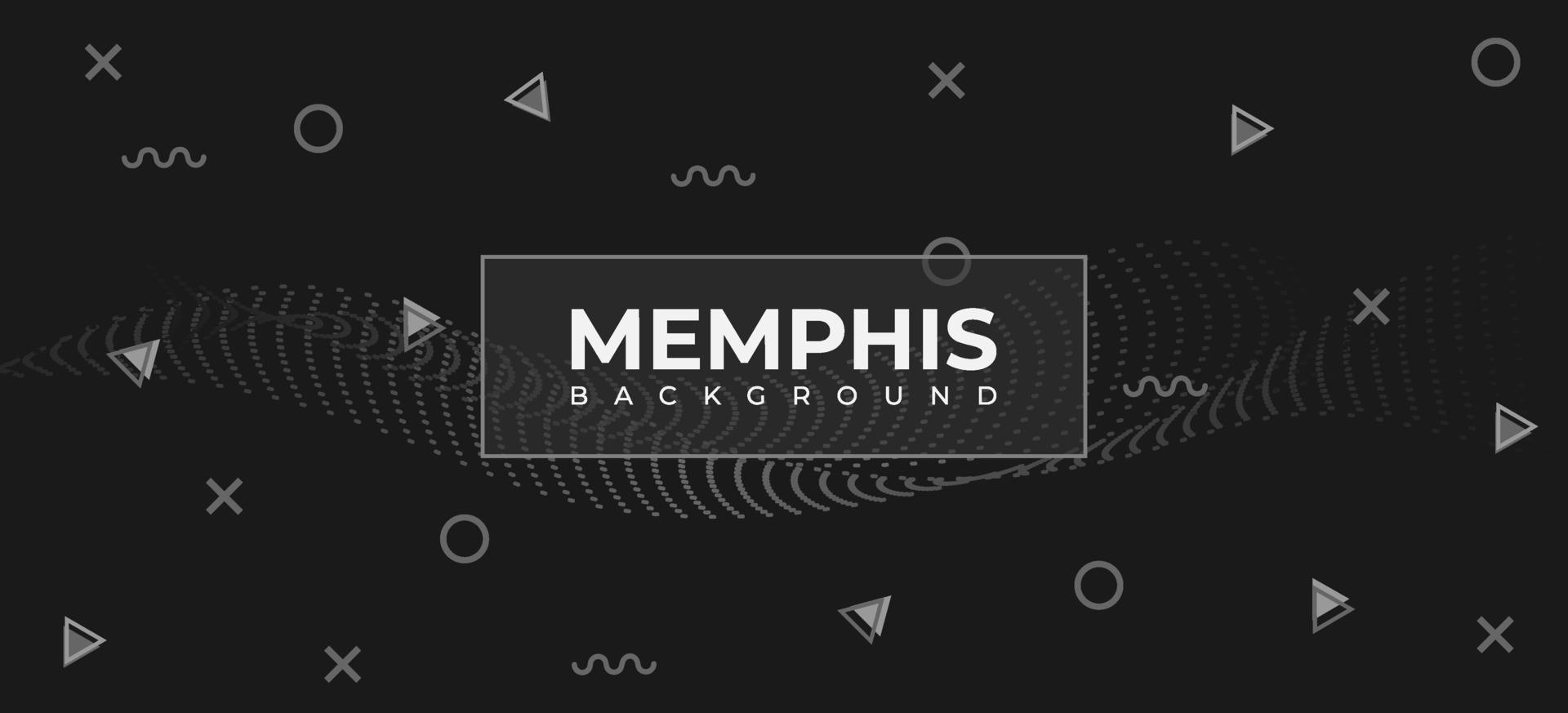 fondo oscuro de memphis. formas geométricas de moda y otros elementos. aplicable para folleto, portada, pancarta, web, publicación en medios sociales, festival de música, pancarta de venta. vector