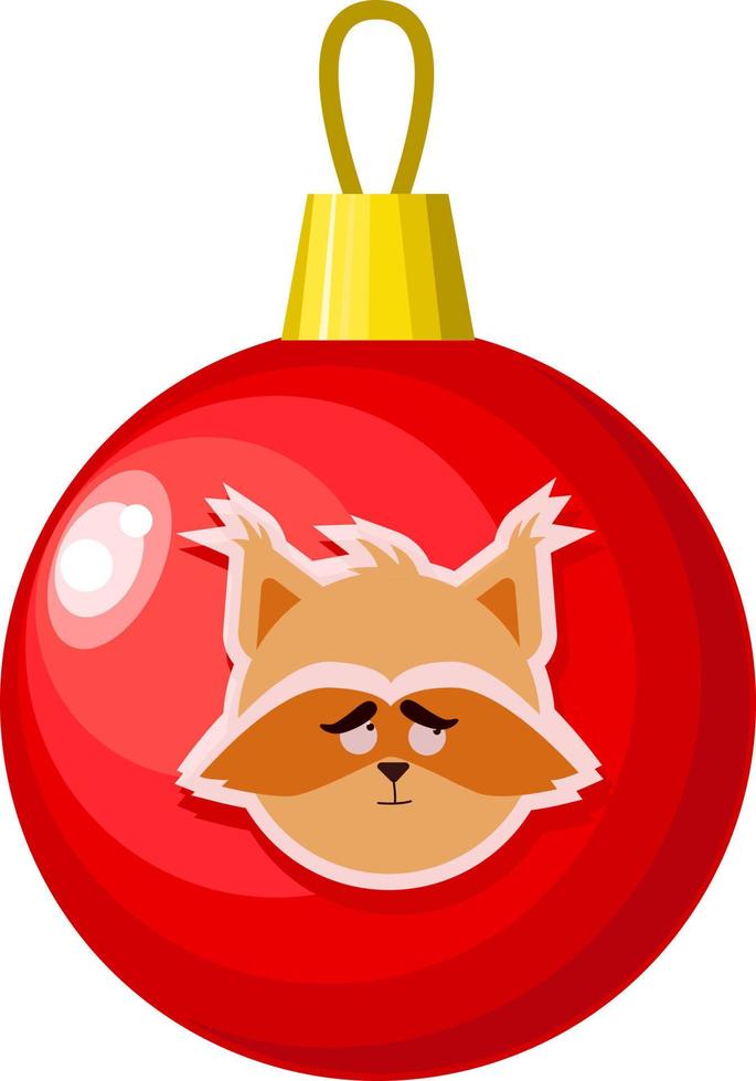 Christmas tree red ball with a raccoon pattern. vector