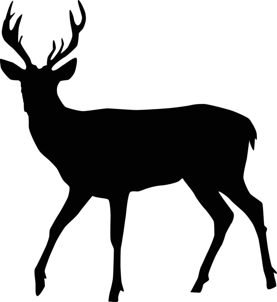 Black silhouette of a deer with large horns. Animal. vector