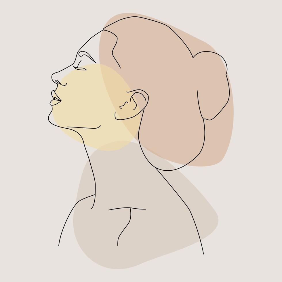 Girl. The face is a line and colored spots. vector