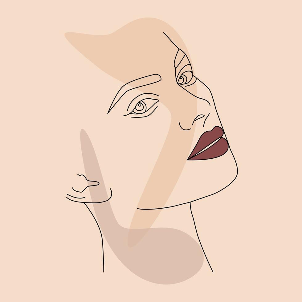 cara femenina abstracta de moda con una línea con formas abstractas. vector