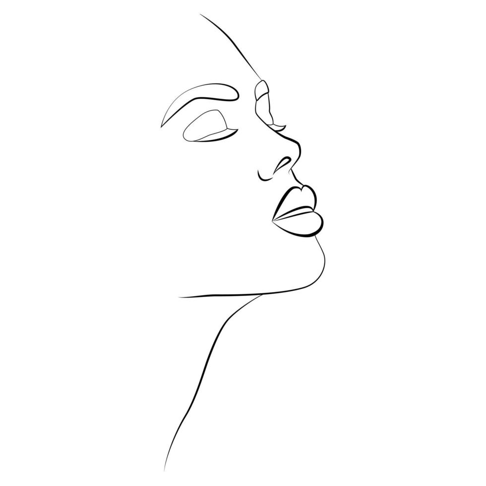 Abstract minimalistic female face icon, logo. Linear portrait. vector