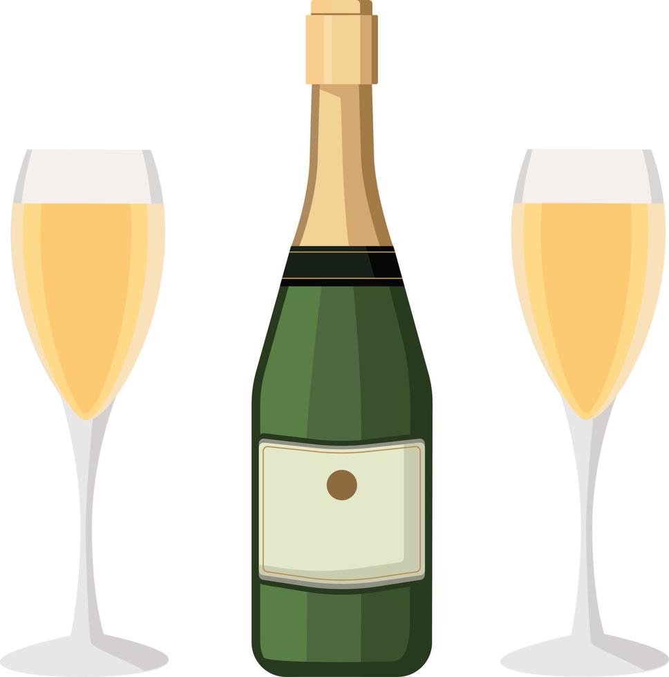 A bottle of champagne and a glass. vector