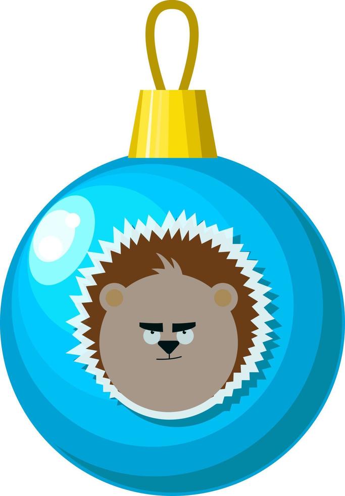 Christmas tree blue ball with a hedgehog pattern. vector