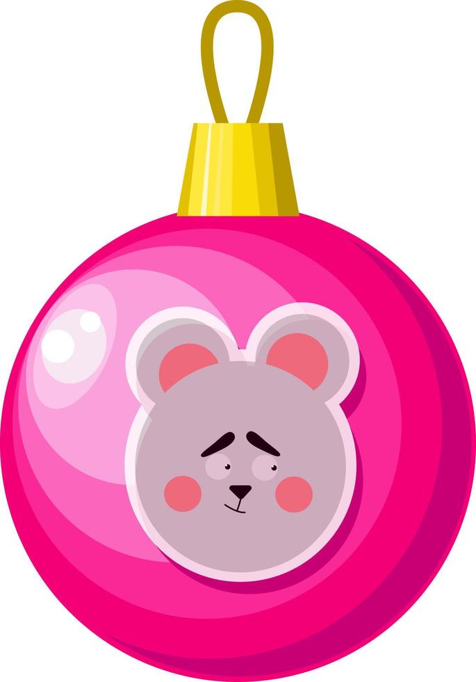 Christmas pink ball with a mouse pattern. vector