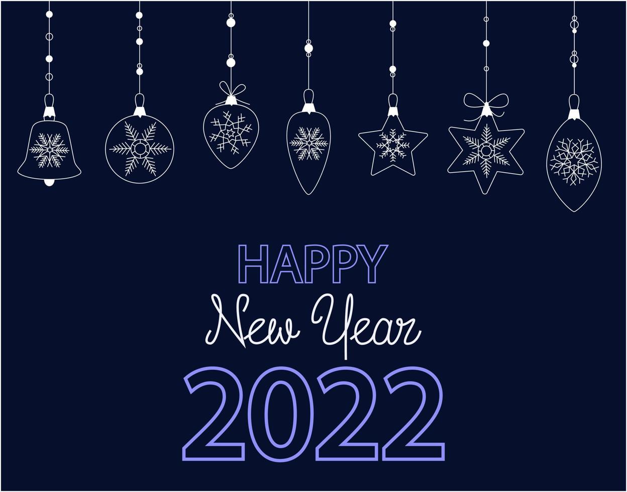 Festive with hanging balloons and ribbons. Happy New Year 2022. vector