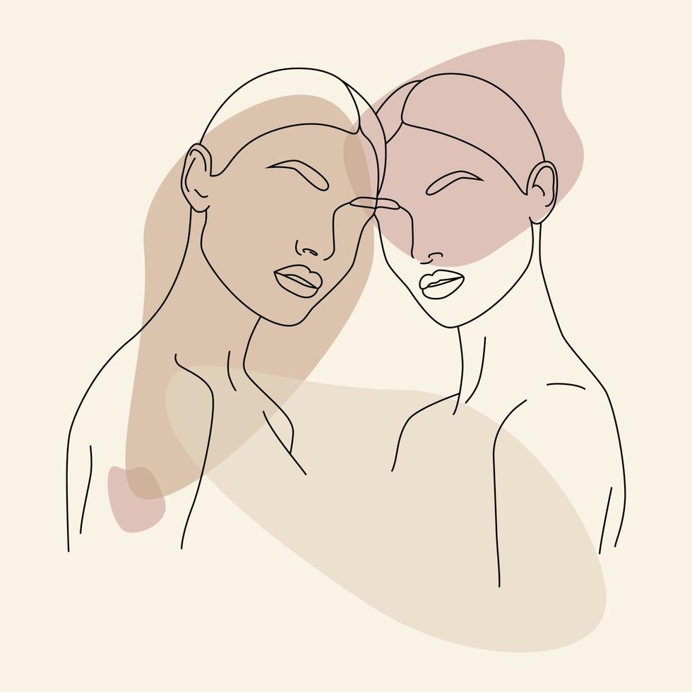 Abstract minimalistic female figures. Vector fashion illustration of a female face in one linear style.