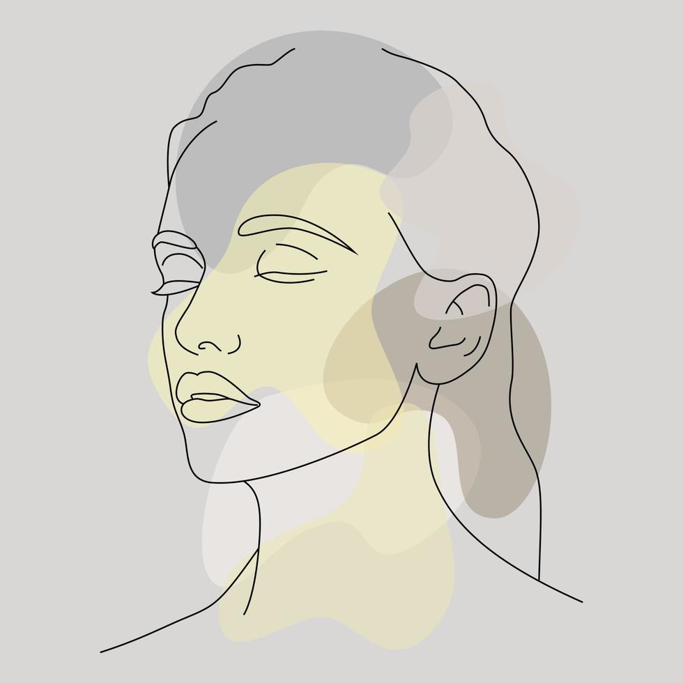 A vector female face is drawn on the line. Abstract portrait.