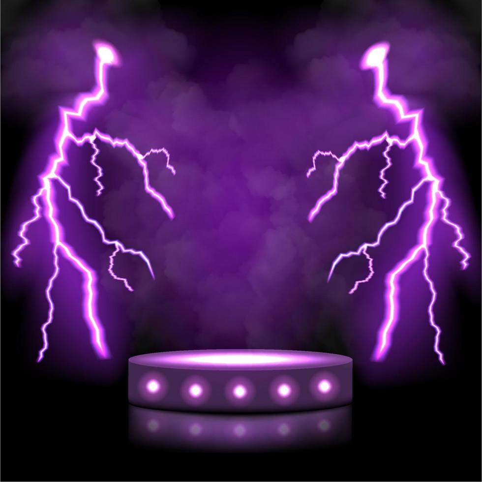 Neon pedestal with lightning strikes. vector