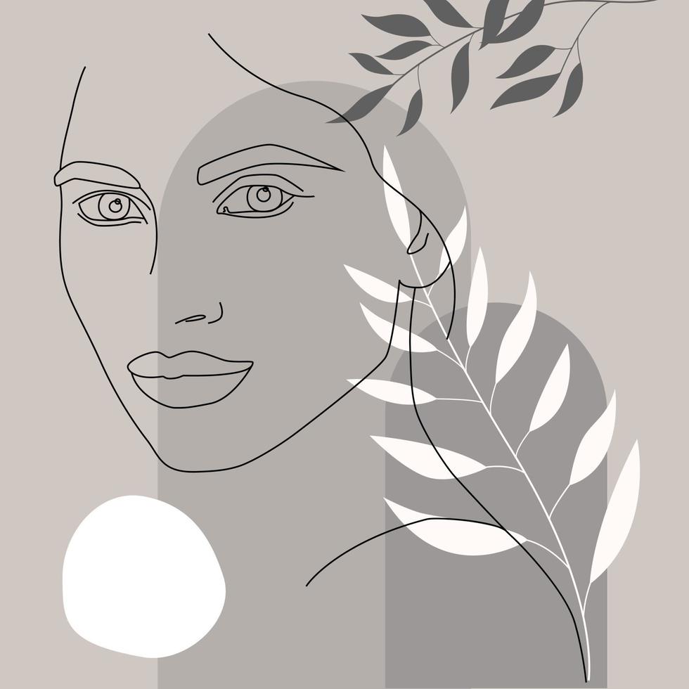 The face is a line. Abstract minimalistic female face icon, logo. vector