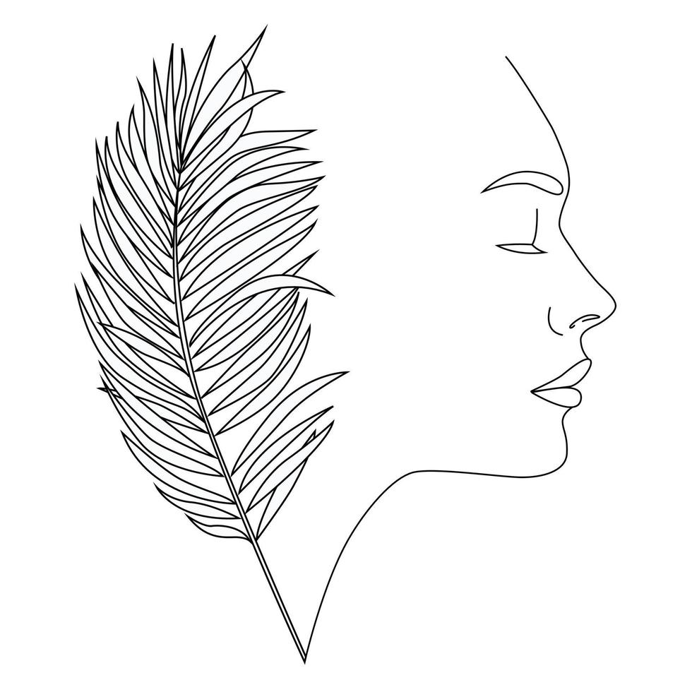 Abstract poster with minimal female face. The style of drawing a single line. vector
