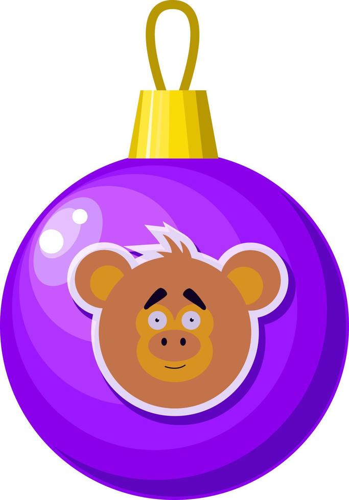 Christmas purple ball with a monkey pattern. vector