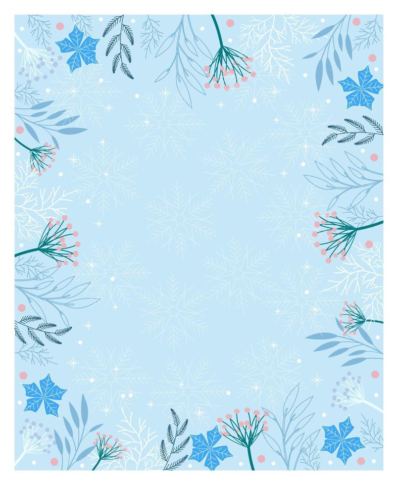 Merry Christmas greeting card with leaves, flowers. vector