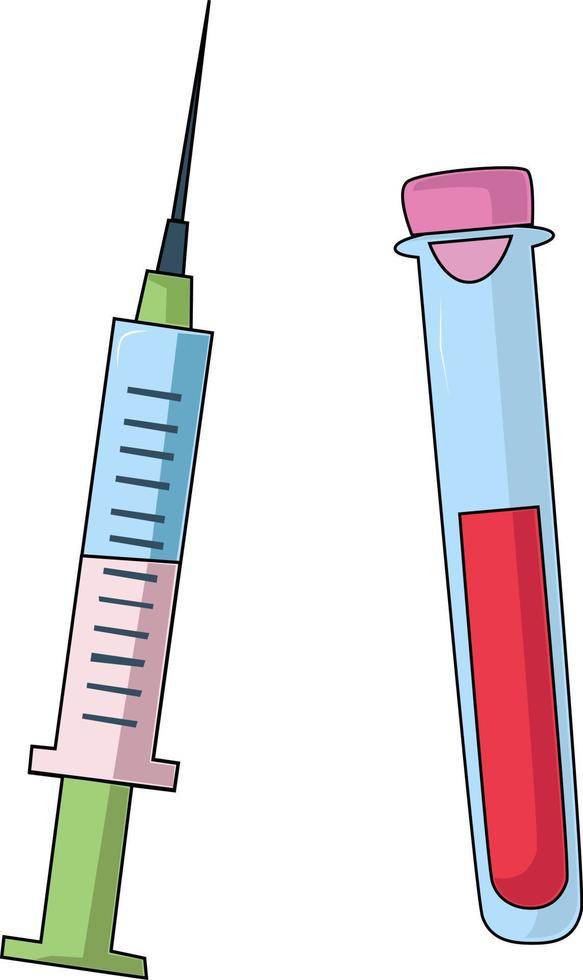 Syringe with glass bottle vector icon flat insulated.